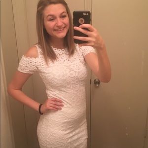 White Lace Fitted Cold-Shoulder Dress - Needs TLC